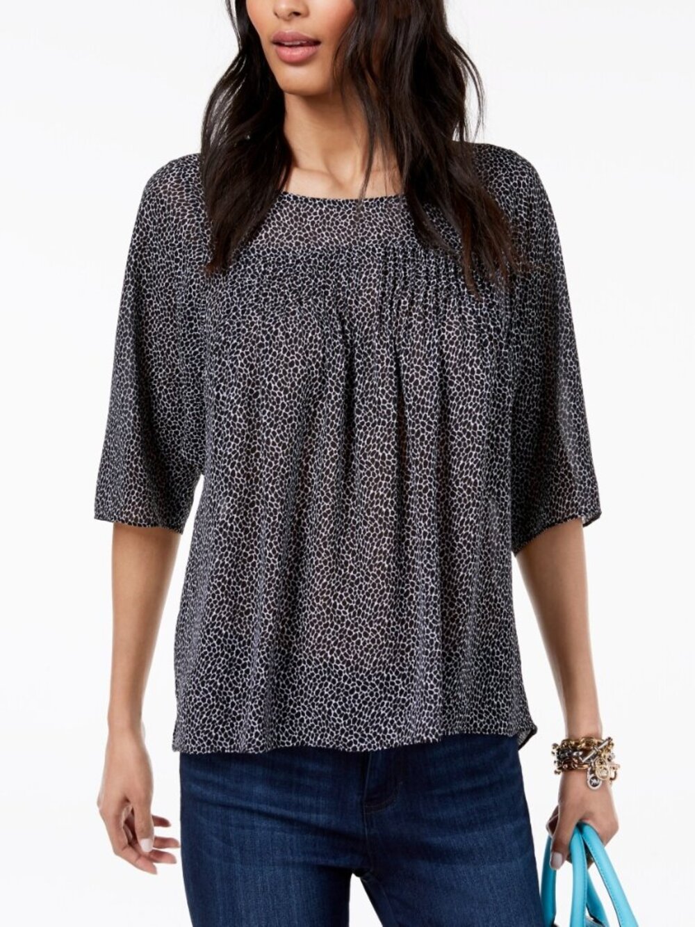 MICHAEL Michael Kors Womens Printed Pleated Top